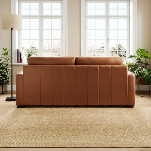 3-Seater Sofa with Piped Edge - Tan, Leather