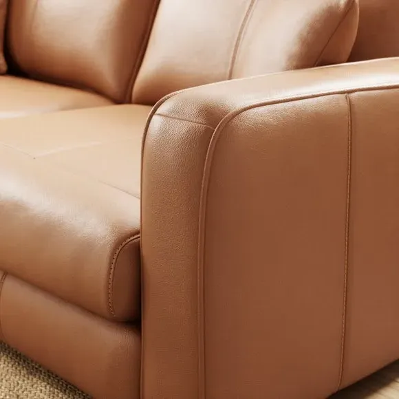 3-Seater Sofa with Piped Edge - Tan, Leather
