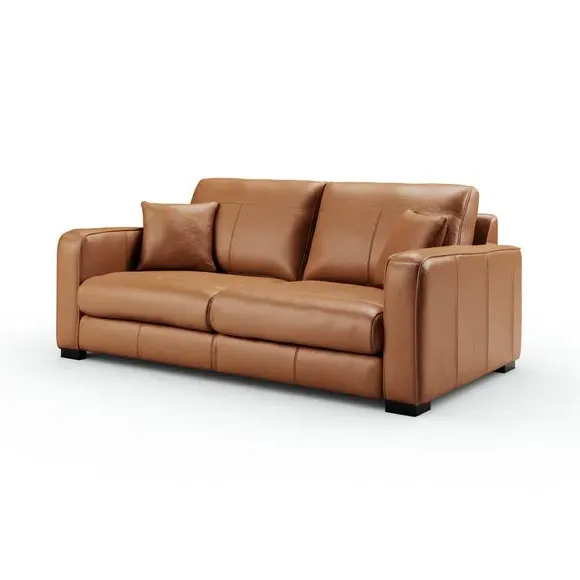 3-Seater Sofa with Piped Edge - Tan, Leather