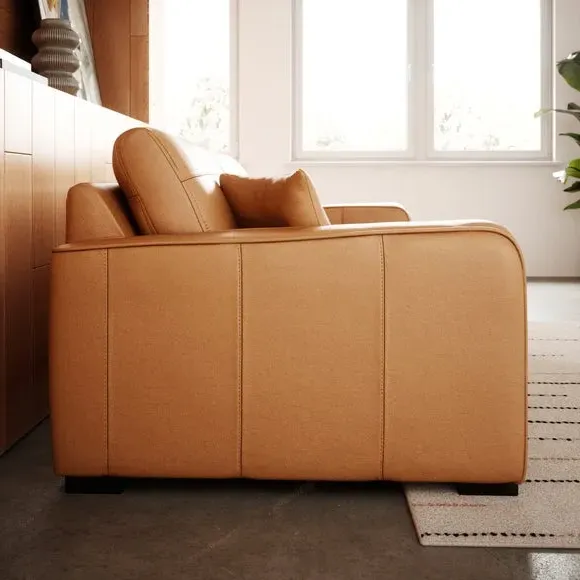 3-Seater Sofa with Piped Edge - Tan, Leather