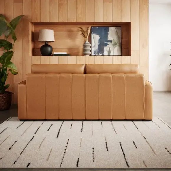 3-Seater Sofa with Piped Edge - Tan, Leather
