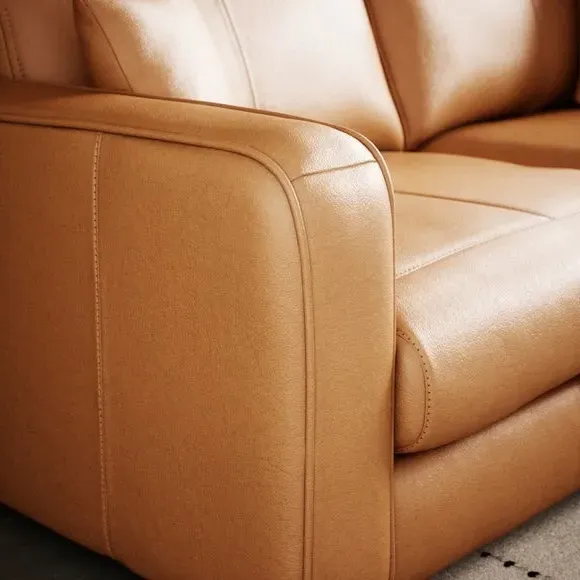 3-Seater Sofa with Piped Edge - Tan, Leather