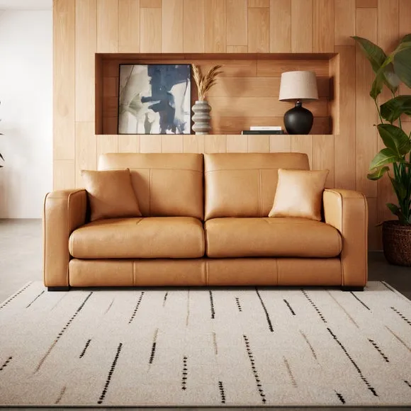 3-Seater Sofa with Piped Edge - Tan, Leather