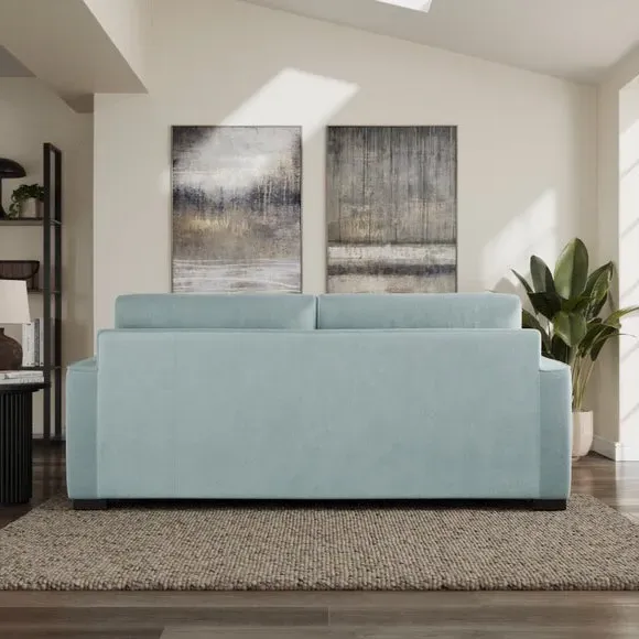 3-Seater Sofa with Piped Edges - Blue, Velvet