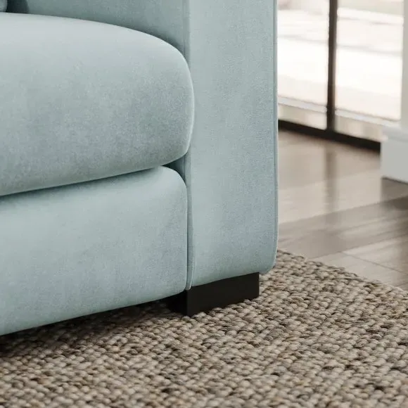 3-Seater Sofa with Piped Edges - Blue, Velvet