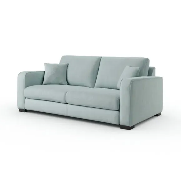 3-Seater Sofa with Piped Edges - Blue, Velvet