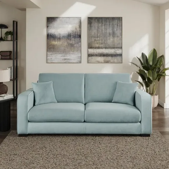 3-Seater Sofa with Piped Edges - Blue, Velvet image