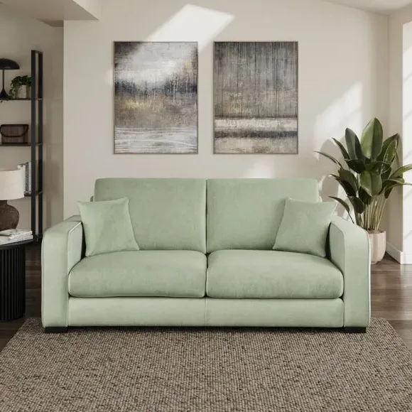 3-Seater Sofa with Piped Edges - Green, Velvet