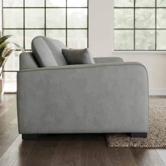 3-Seater Sofa with Piped Edges - Grey, Velvet