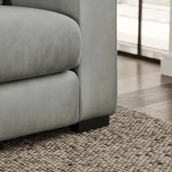 3-Seater Sofa with Piped Edges - Grey, Velvet