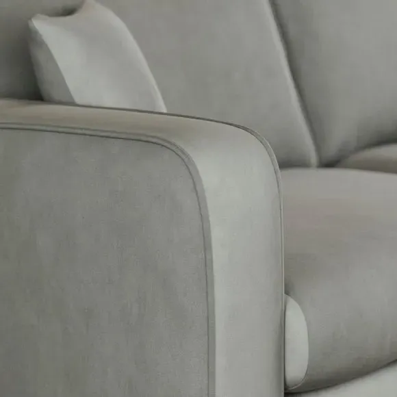 3-Seater Sofa with Piped Edges - Grey, Velvet