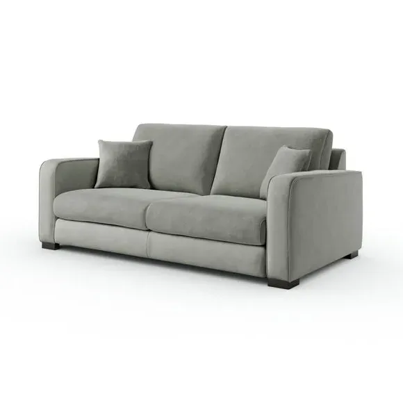 3-Seater Sofa with Piped Edges - Grey, Velvet