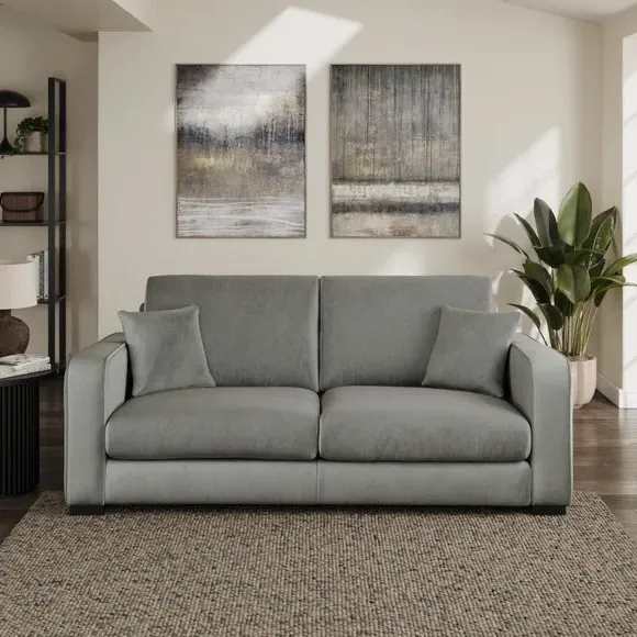 3-Seater Sofa with Piped Edges - Grey, Velvet