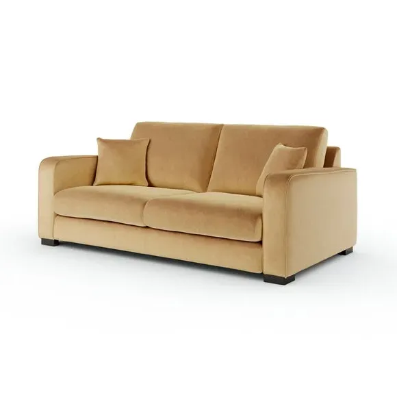 3-Seater Sofa with Piped Edges - Honey, Velvet