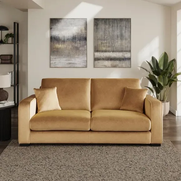 3-Seater Sofa with Piped Edges - Honey, Velvet