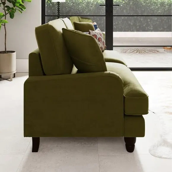 3-Seater Sofa with Piped Edges - Olive, Velvet