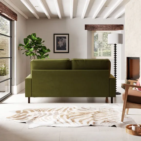 3-Seater Sofa with Piped Edges - Olive, Velvet