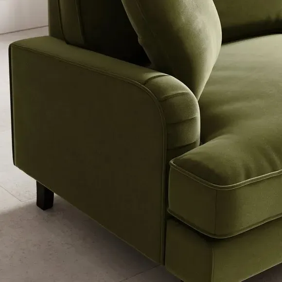 3-Seater Sofa with Piped Edges - Olive, Velvet