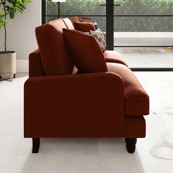 3-Seater Sofa with Piped Edges - Orange, Velvet