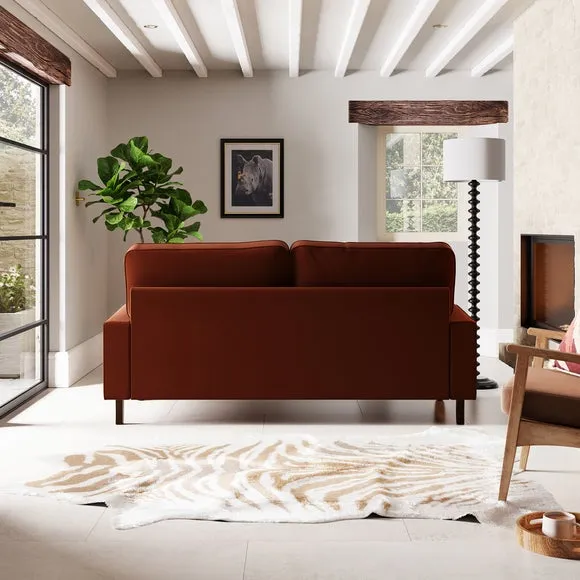 3-Seater Sofa with Piped Edges - Orange, Velvet