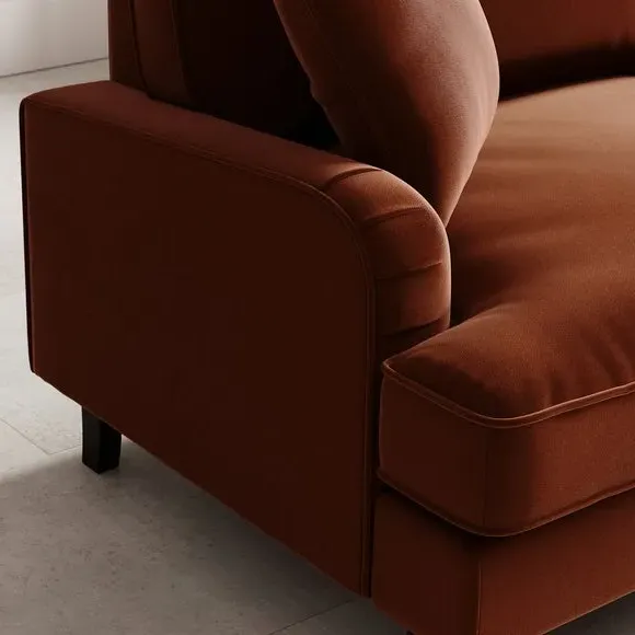 3-Seater Sofa with Piped Edges - Orange, Velvet