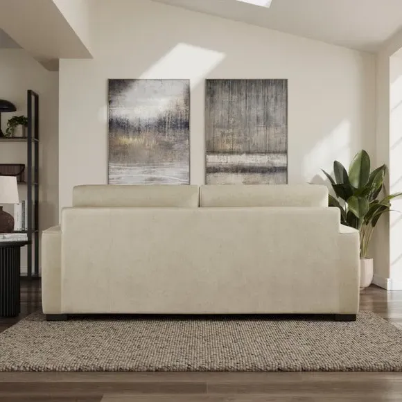 3-Seater Sofa with Piped Edges - Sand, Velvet