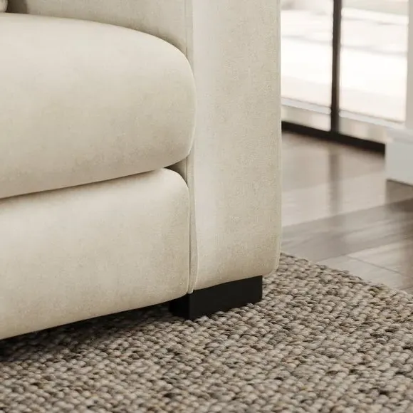 3-Seater Sofa with Piped Edges - Sand, Velvet