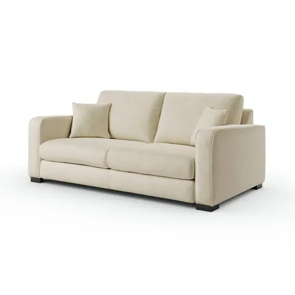 3-Seater Sofa with Piped Edges - Sand, Velvet