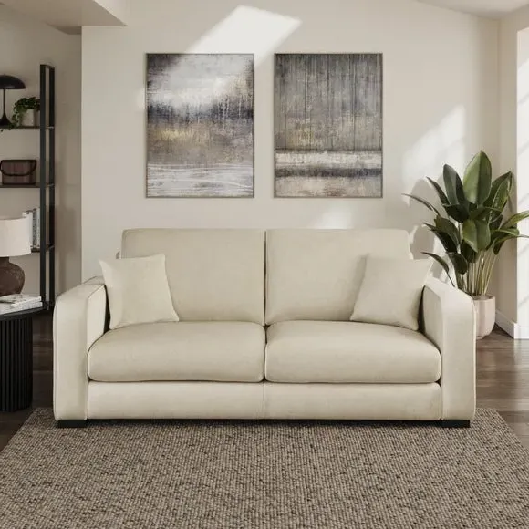 3-Seater Sofa with Piped Edges - Sand, Velvet