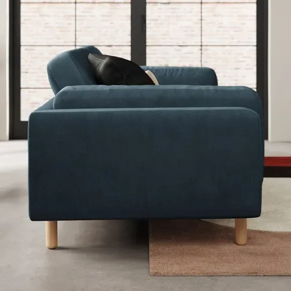 3-Seater Sofa with Plush Cushions - Navy, Velvet