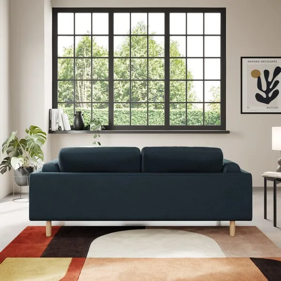 3-Seater Sofa with Plush Cushions - Navy, Velvet