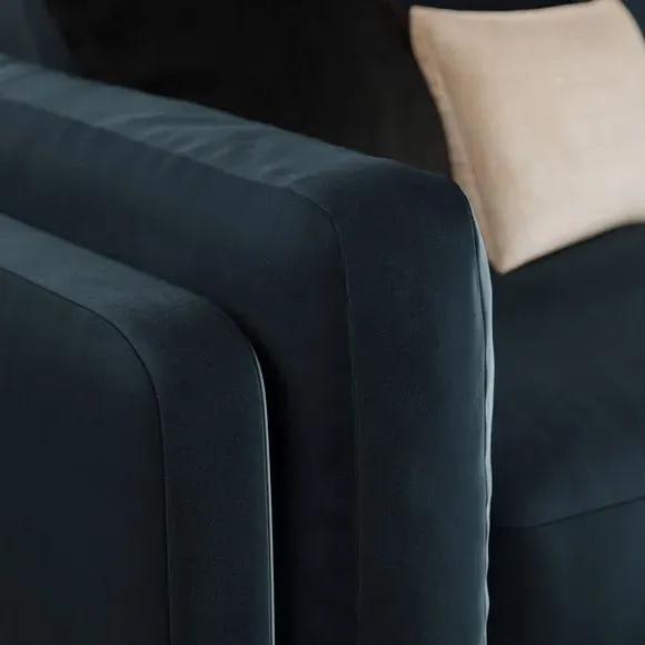 3-Seater Sofa with Plush Cushions - Navy, Velvet