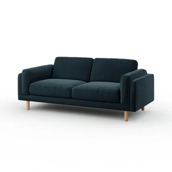 3-Seater Sofa with Plush Cushions - Navy, Velvet