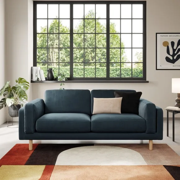 3-Seater Sofa with Plush Cushions - Navy, Velvet image