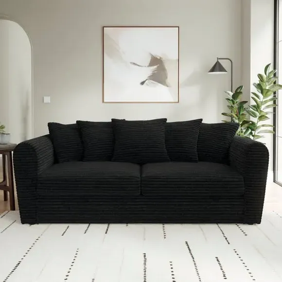 3-Seater Sofa with Roll Arms - Black, Cord image