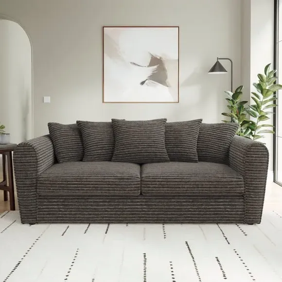 3-Seater Sofa with Roll Arms - Grey, Cord