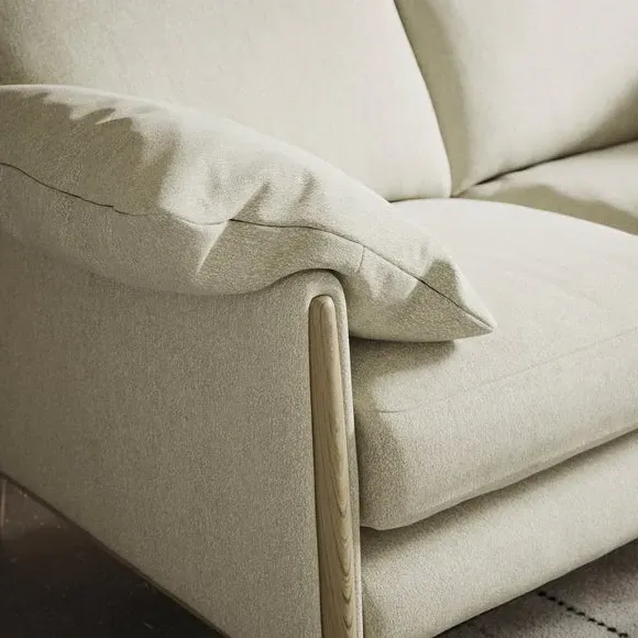 3-Seater Sofa with Roll Arms - Ivory, Fabric