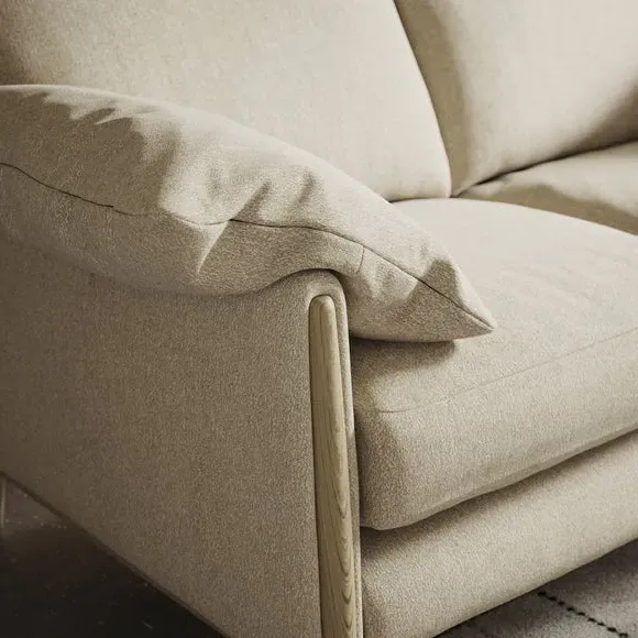 3-Seater Sofa with Roll Arms - Natural, Fabric