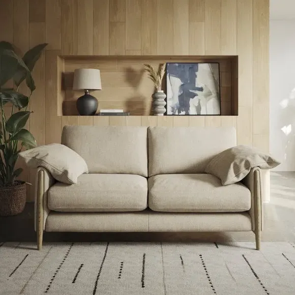 3-Seater Sofa with Roll Arms - Natural, Fabric