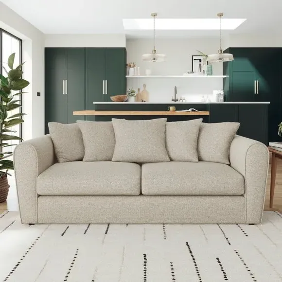 3-Seater Sofa with Roll Arms - Natural, Fabric