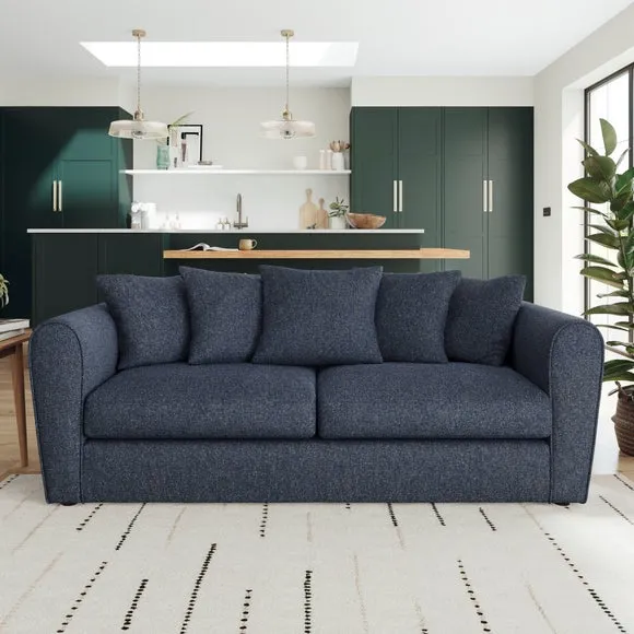 3-Seater Sofa with Roll Arms - Navy, Fabric image