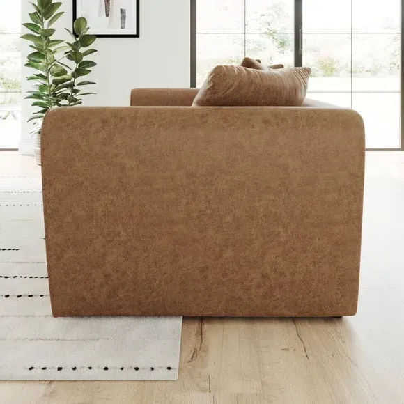 3-Seater Sofa with Roll Arms - Tan, Faux Leather