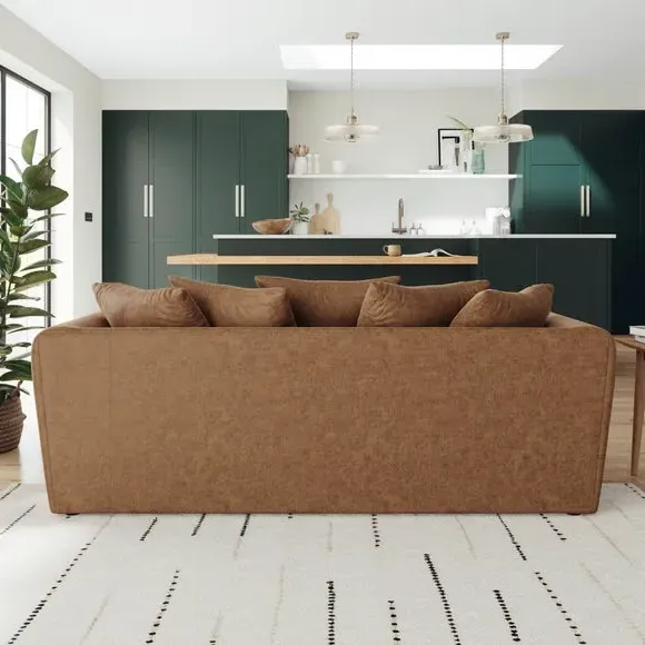 3-Seater Sofa with Roll Arms - Tan, Faux Leather