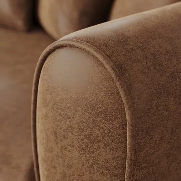 3-Seater Sofa with Roll Arms - Tan, Faux Leather