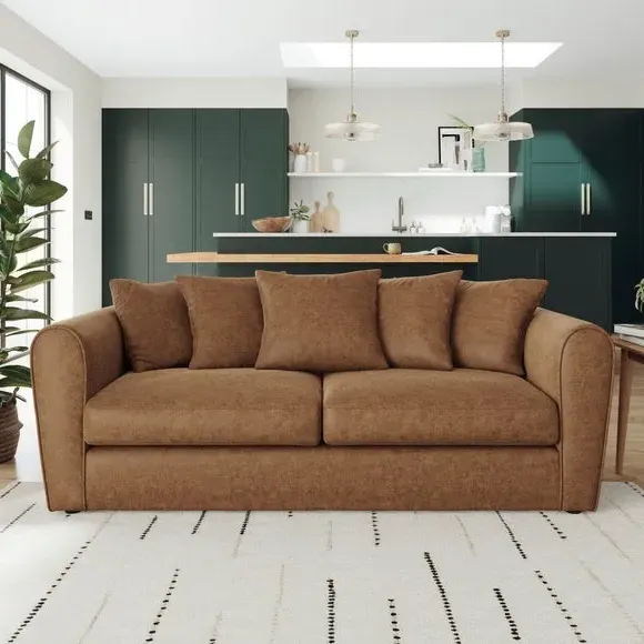3-Seater Sofa with Roll Arms - Tan, Faux Leather image