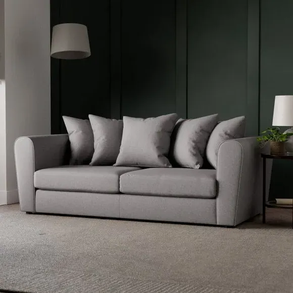 3-Seater Sofa with Scatter Cushions - Grey, Fabric