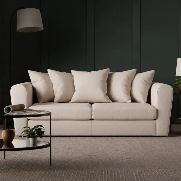 3-Seater Sofa with Scatter Cushions - Natural, Fabric
