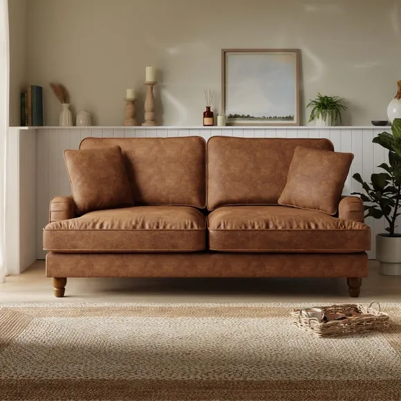 3-Seater Sofa with Scatter Cushions - Tan, Faux Leather image