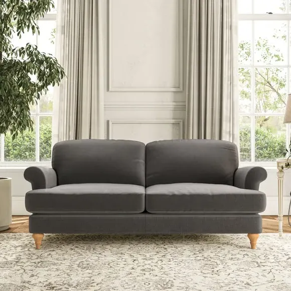 3-Seater Sofa with Scroll Arms - Charcoal, Velvet image