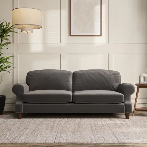 3-Seater Sofa with Scroll Arms - Charcoal, Velvet image